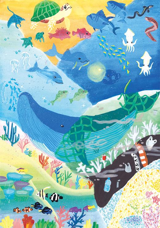 佳作 近畿海事広報協会会長賞 【いろんな顔をもつ海】 豊中市立第四中学校2年 成相 結南